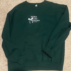 AXO Jerzees Dark Green Crewneck with White Alpha Chi Omega Logo